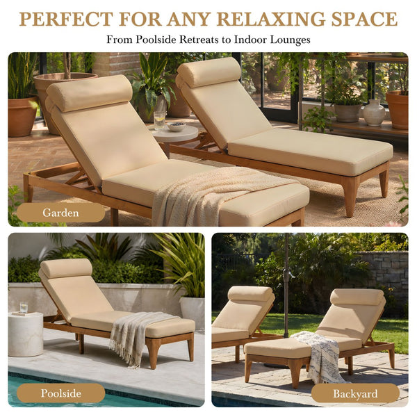 English Elm Topmax Acacia Wood Outdoor Chaise Lounge Set of 2 with Adjustable Backrest Poolside Brown SP100042AAD