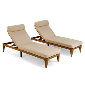 English Elm Topmax Acacia Wood Outdoor Chaise Lounge Set of 2 with Adjustable Backrest Poolside Brown SP100042AAD