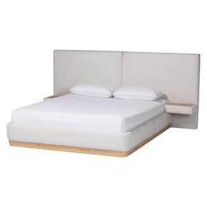 Baxton Studio Baxton Studio Jacinta Queen Upholstered Platform Bed with Built-in Floating Nightstands SP1128-B-CFF0040-Beige/Oak-Queen