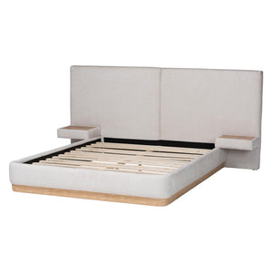 Baxton Studio Jacinta Queen Upholstered Platform Bed with Built-in Floating Nightstands
