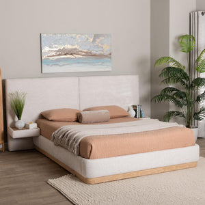 Baxton Studio Jacinta Queen Upholstered Platform Bed with Built-in Floating Nightstands