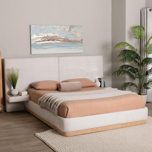 Baxton Studio Jacinta Queen Upholstered Platform Bed with Built-in Floating Nightstands