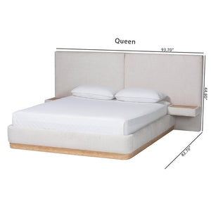 Baxton Studio Jacinta Queen Upholstered Platform Bed with Built-in Floating Nightstands