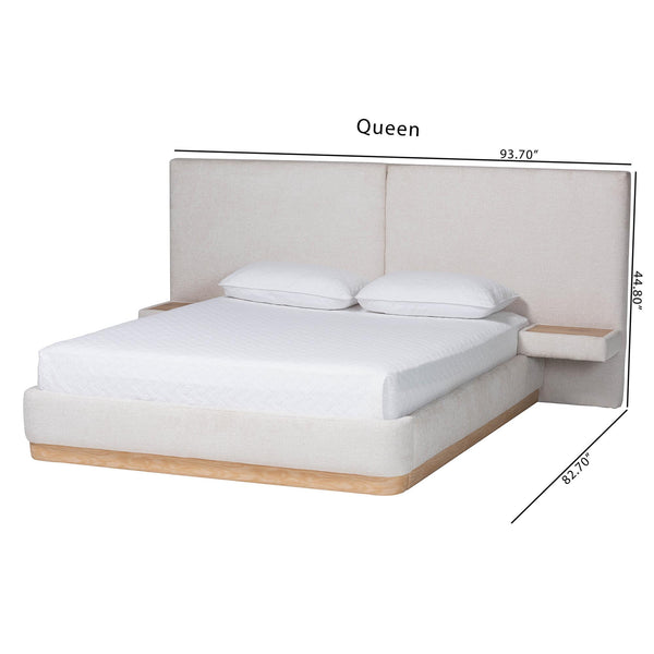 Baxton Studio Jacinta Queen Upholstered Platform Bed with Built-in Floating Nightstands