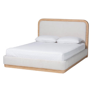 Baxton Studio Baxton Studio Aiman Queen Platform Bed Upholstered Fabric with Faux Leather Trim SP1128-C-CFF0040-Beige/Oak-Queen