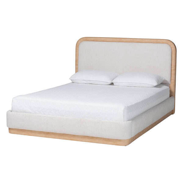 Baxton Studio Baxton Studio Aiman Queen Platform Bed Upholstered Fabric with Faux Leather Trim SP1128-C-CFF0040-Beige/Oak-Queen