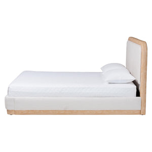 Baxton Studio Aiman Queen Platform Bed Upholstered Fabric with Faux Leather Trim