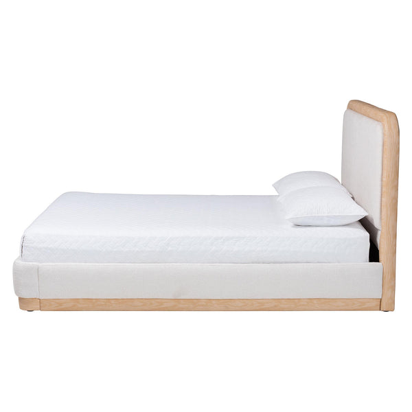 Baxton Studio Aiman Queen Platform Bed Upholstered Fabric with Faux Leather Trim