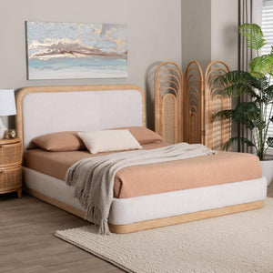 Baxton Studio Aiman Queen Platform Bed Upholstered Fabric with Faux Leather Trim