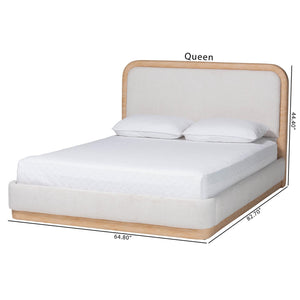 Baxton Studio Aiman Queen Platform Bed Upholstered Fabric with Faux Leather Trim