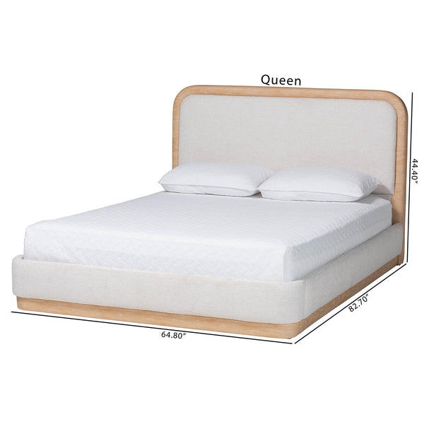 Baxton Studio Aiman Queen Platform Bed Upholstered Fabric with Faux Leather Trim