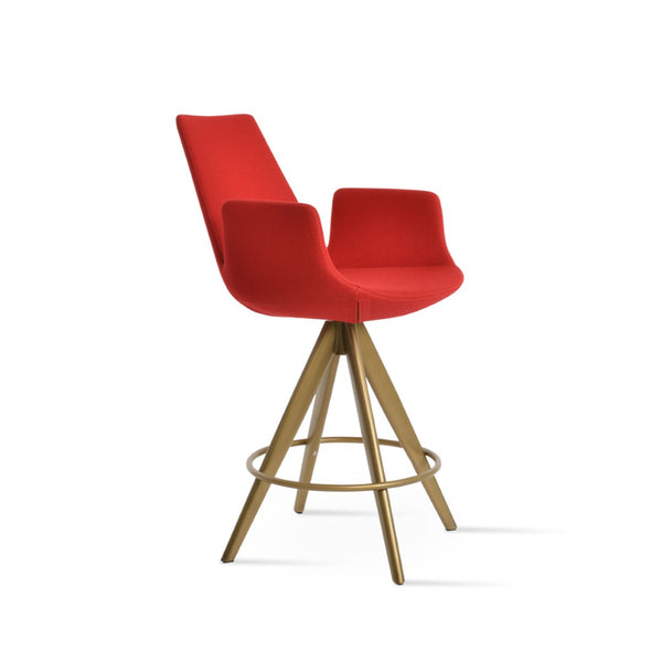 Soho Concept Eiffel Swivel Armchair In Camira Blazer Wool - Premium Design With Brass Finish & 10-year Guarantee Brass,Red Swivel. Solid Metal Top Part Connected To Four Tubular Legs Soho-concept-dining-chair-09830