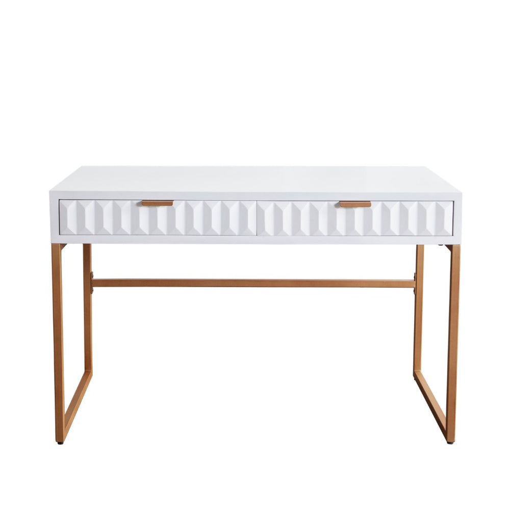 Diamond Sofa Spectrum 2-drawer Mango Wood Desk In Elegant White Finish & Gold Iron Legs For Stylish Storage White Wood Spectrumdewh