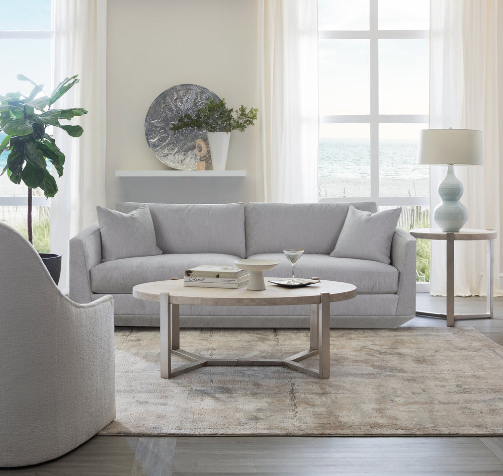 Lexington Artistica Home Denizen Cocktail Table - Contemporary Design With Honed White Vein Travertine And Iron Base Charm Silver Leaf Wood 2303-949