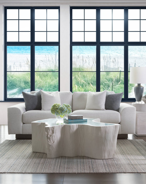 Lexington Artistica Home Capitola Asymmetrical Cocktail Table - Stunning Organic Design With Antique Silver Leaf Glass Top White Wood 2356-949