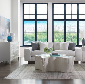 Lexington Artistica Home Capitola Asymmetrical Cocktail Table - Stunning Organic Design With Antique Silver Leaf Glass Top White Wood 2356-949