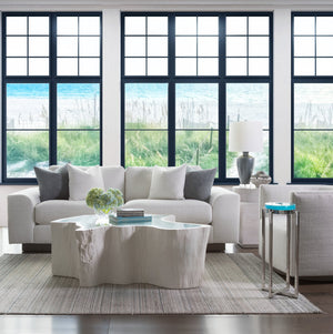 Lexington Artistica Home Photic Spot Table - Stunning Light Sky Blue Bubble Art Glass Top With Modern Stainless Steel Base Stainless Steel Wood 2338-950