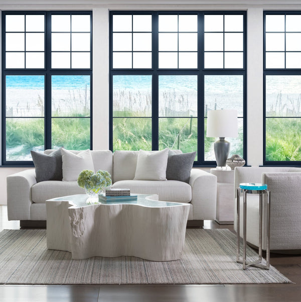 Lexington Artistica Home Photic Spot Table - Stunning Light Sky Blue Bubble Art Glass Top With Modern Stainless Steel Base Stainless Steel Wood 2338-950