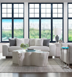 Lexington Artistica Home Photic Spot Table - Stunning Light Sky Blue Bubble Art Glass Top With Modern Stainless Steel Base Stainless Steel Wood 2338-950