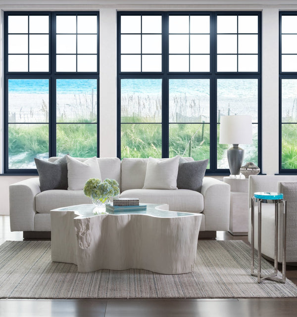 Lexington Artistica Home Photic Spot Table - Stunning Light Sky Blue Bubble Art Glass Top With Modern Stainless Steel Base Stainless Steel Wood 2338-950