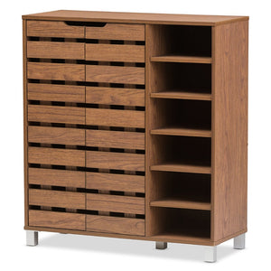 Baxton Studio Baxton Studio Modern Walnut Shoe Cabinet - Stylish 2-Door Storage with Open Shelves for Entryway SR-002-Walnut