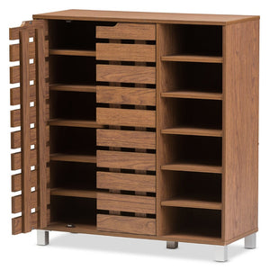 Baxton Studio Baxton Studio Modern Walnut Shoe Cabinet - Stylish 2-Door Storage with Open Shelves for Entryway SR-002-Walnut