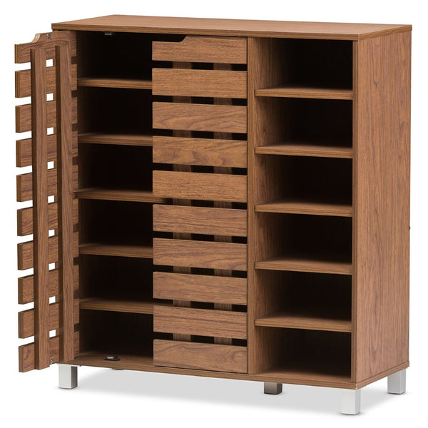 Baxton Studio Baxton Studio Modern Walnut Shoe Cabinet - Stylish 2-Door Storage with Open Shelves for Entryway SR-002-Walnut