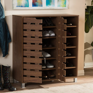 Baxton Studio Baxton Studio Modern Walnut Shoe Cabinet - Stylish 2-Door Storage with Open Shelves for Entryway SR-002-Walnut