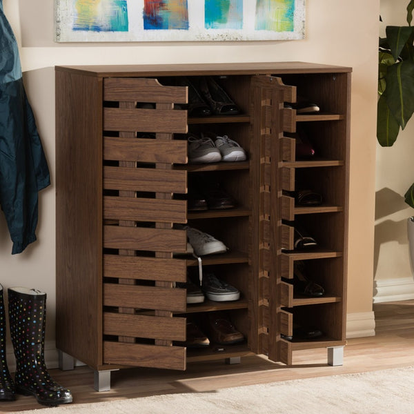 Baxton Studio Baxton Studio Modern Walnut Shoe Cabinet - Stylish 2-Door Storage with Open Shelves for Entryway SR-002-Walnut