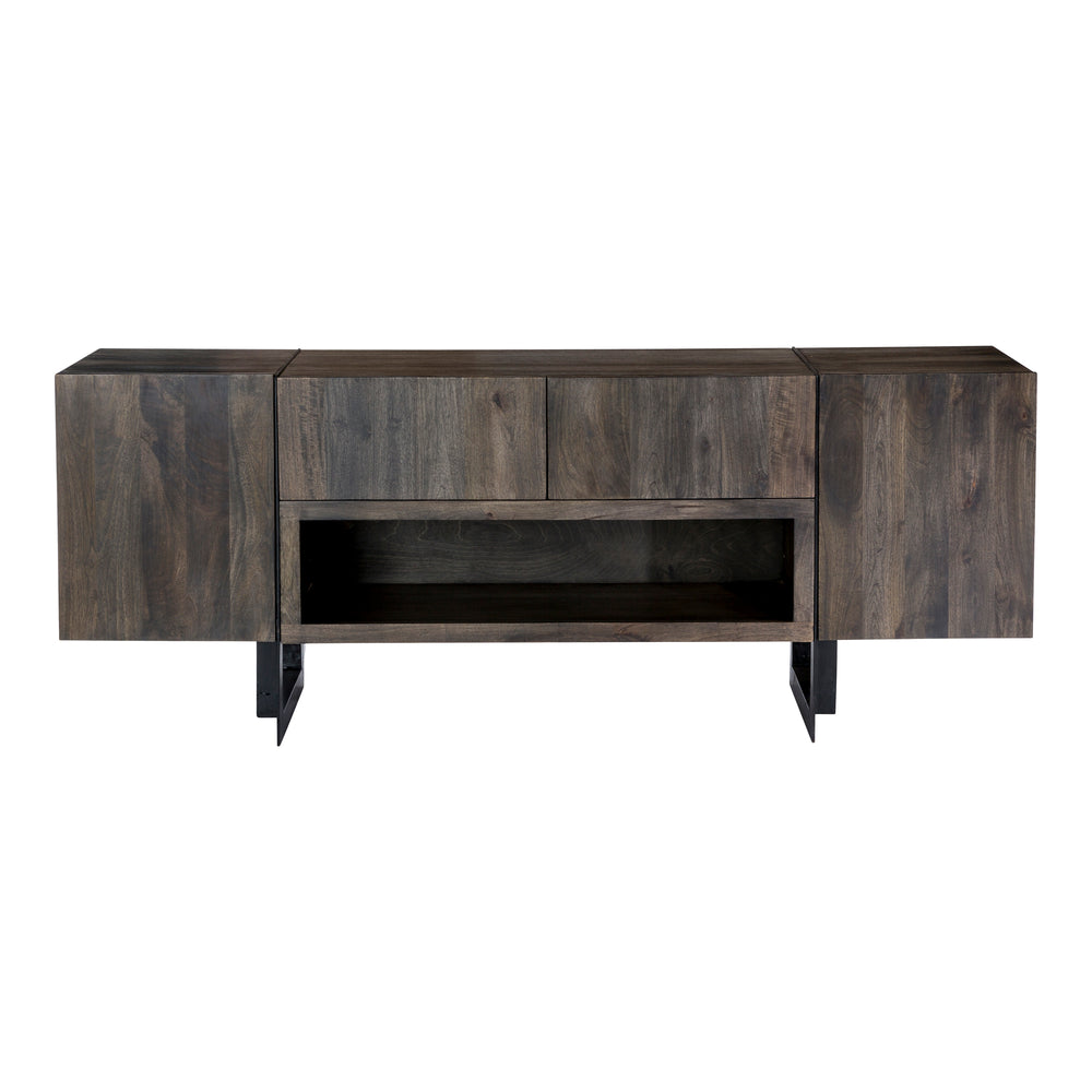 Moe's Home Tiburon Contemporary Media Cabinet With Solid Acacia Wood, Sleek Iron Base, And Ample Storage Space Natural Solid Acacia,Iron Base Sr-1073-24-0