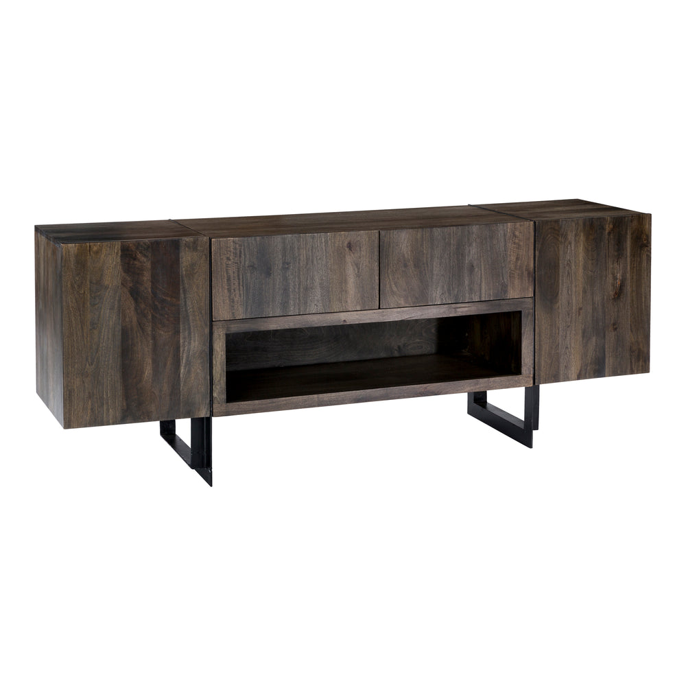 Moe's Home Tiburon Contemporary Media Cabinet With Solid Acacia Wood, Sleek Iron Base, And Ample Storage Space Natural Solid Acacia,Iron Base Sr-1073-24-0