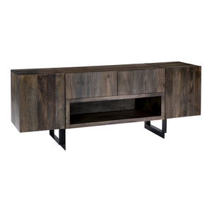 Moe's Home Tiburon Contemporary Media Cabinet With Solid Acacia Wood, Sleek Iron Base, And Ample Storage Space Natural Solid Acacia,Iron Base Sr-1073-24-0