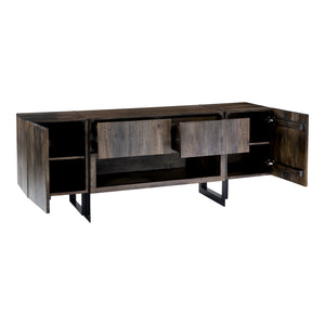 Moe's Home Tiburon Contemporary Media Cabinet With Solid Acacia Wood, Sleek Iron Base, And Ample Storage Space Natural Solid Acacia,Iron Base Sr-1073-24-0