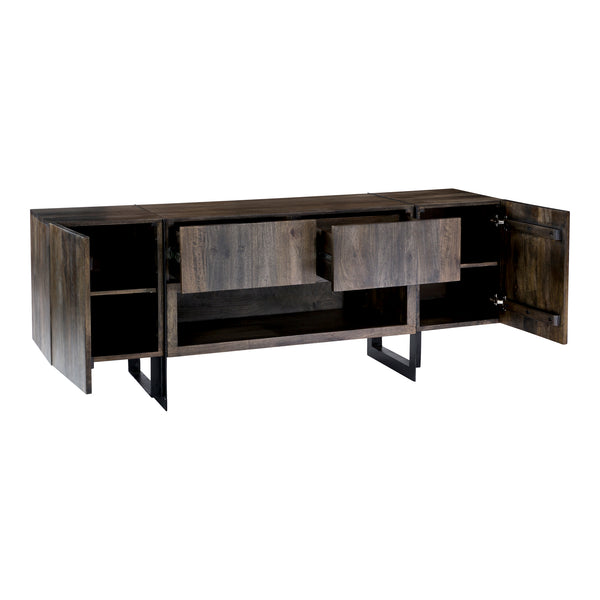 Moe's Home Tiburon Contemporary Media Cabinet With Solid Acacia Wood, Sleek Iron Base, And Ample Storage Space Natural Solid Acacia,Iron Base Sr-1073-24-0