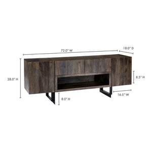 Moe's Home Tiburon Contemporary Media Cabinet With Solid Acacia Wood, Sleek Iron Base, And Ample Storage Space Natural Solid Acacia,Iron Base Sr-1073-24-0