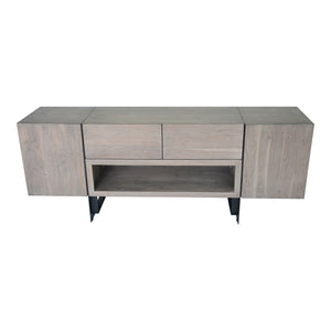 Moe's Home Tiburon Contemporary Media Cabinet With Solid Acacia Wood, Sleek Iron Base, And Ample Storage Space Grey Solid Acacia,Iron Base Sr-1073-29-0