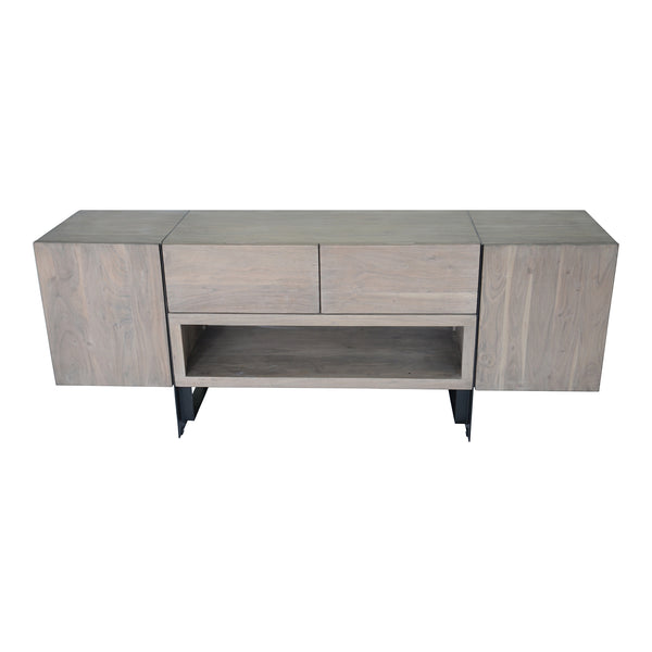 Moe's Home Tiburon Contemporary Media Cabinet With Solid Acacia Wood, Sleek Iron Base, And Ample Storage Space Grey Solid Acacia,Iron Base Sr-1073-29-0