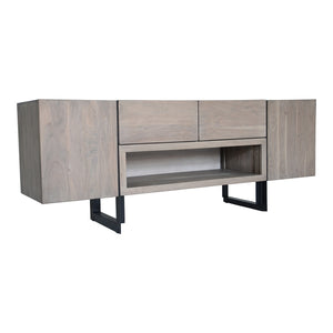 Moe's Home Tiburon Contemporary Media Cabinet With Solid Acacia Wood, Sleek Iron Base, And Ample Storage Space Grey Solid Acacia,Iron Base Sr-1073-29-0