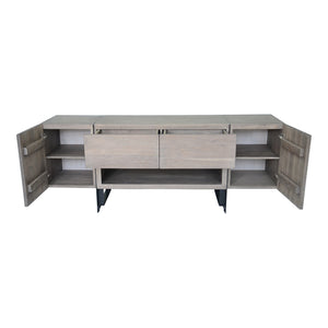 Moe's Home Tiburon Contemporary Media Cabinet With Solid Acacia Wood, Sleek Iron Base, And Ample Storage Space Grey Solid Acacia,Iron Base Sr-1073-29-0
