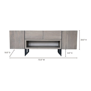 Moe's Home Tiburon Contemporary Media Cabinet With Solid Acacia Wood, Sleek Iron Base, And Ample Storage Space Grey Solid Acacia,Iron Base Sr-1073-29-0