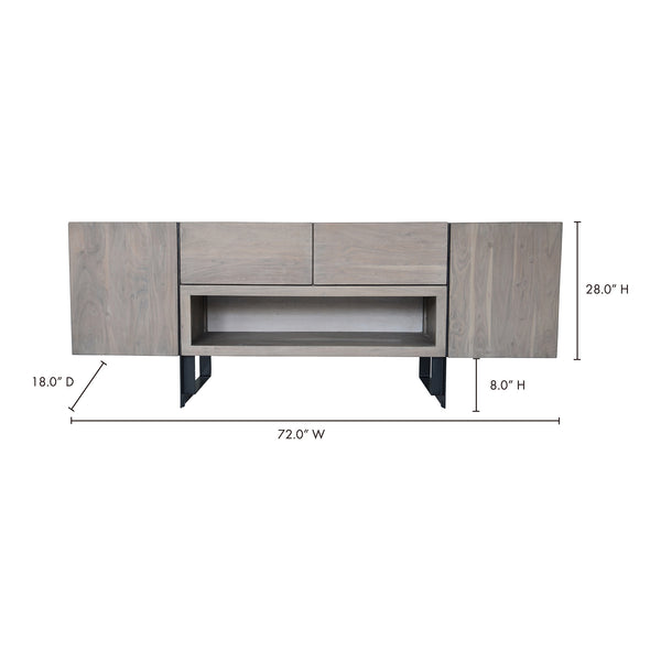 Moe's Home Tiburon Contemporary Media Cabinet With Solid Acacia Wood, Sleek Iron Base, And Ample Storage Space Grey Solid Acacia,Iron Base Sr-1073-29-0