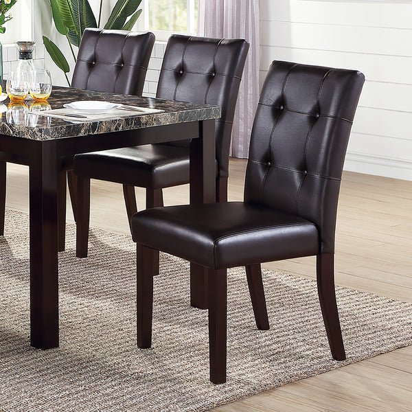 English Elm Leroux Upholstered Dining Chairs Set of 2 - Dark Brown Faux Leather, Tall Quilted Back, Button Tufted Elegance SR011078