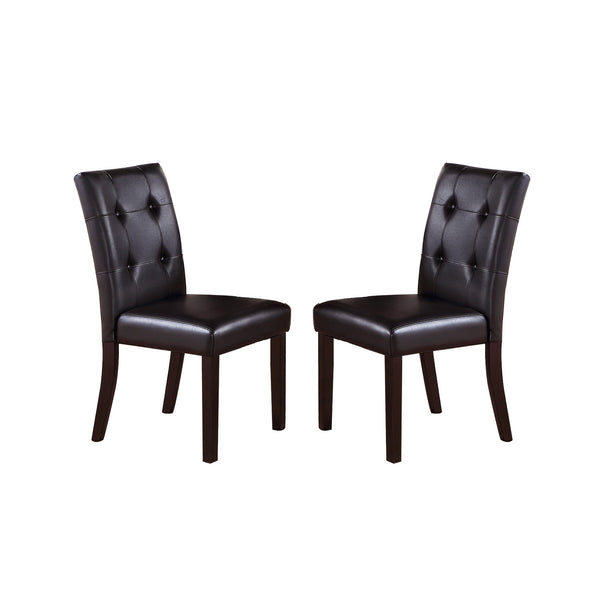 English Elm Leroux Upholstered Dining Chairs Set of 2 - Dark Brown Faux Leather, Tall Quilted Back, Button Tufted Elegance SR011078
