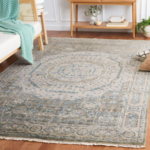 Safavieh Samarkand Handcrafted Wool Area Rug With Timeless Medallion Design For Elegant Home Decor Light Blue ,Ivory Wool Srk167l-8