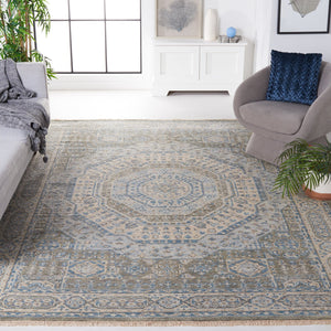 Safavieh Samarkand Handcrafted Wool Area Rug With Timeless Medallion Design For Elegant Home Decor Light Blue ,Ivory Wool Srk167l-8