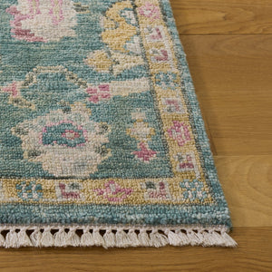 Safavieh Samarkand Hand-Knotted Oriental Rug In Green With Pink Accents — Wool-Cotton Blend, Low Pile Luxury 10'-0" x 14'-0" SRK401Y-10