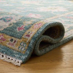 Safavieh Samarkand Hand-Knotted Oriental Rug In Green With Pink Accents — Wool-Cotton Blend, Low Pile Luxury 10'-0" x 14'-0" SRK401Y-10