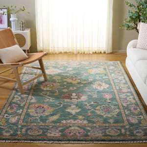 Safavieh Samarkand Hand-Knotted Oriental Rug In Green With Pink Accents — Wool-Cotton Blend, Low Pile Luxury 10'-0" x 14'-0" SRK401Y-10