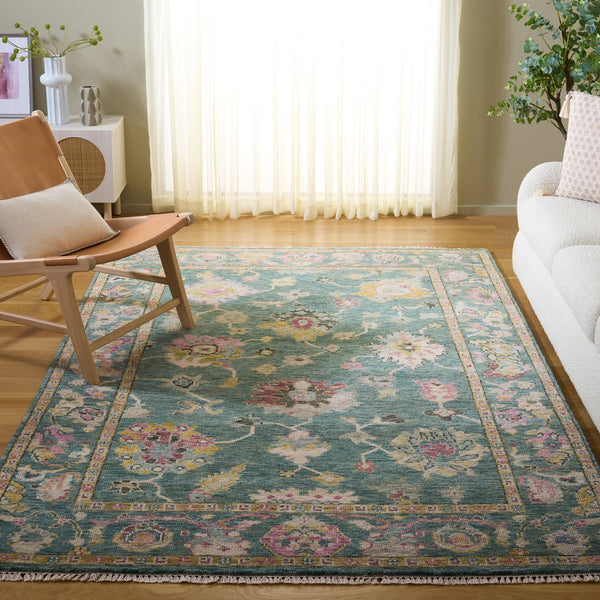 Safavieh Samarkand Hand-Knotted Oriental Rug In Green With Pink Accents — Wool-Cotton Blend, Low Pile Luxury 10'-0" x 14'-0" SRK401Y-10