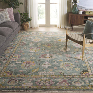 Safavieh Samarkand Hand-Knotted Oriental Rug In Green With Pink Accents — Wool-Cotton Blend, Low Pile Luxury 10'-0" x 14'-0" SRK401Y-10